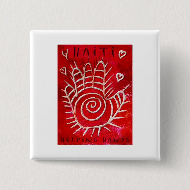 Chapa Cuadrada Manos amigas para Haití (Anverso)