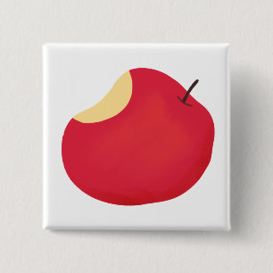Chapa Cuadrada Manzana Roja Mordida Fruta Saludable