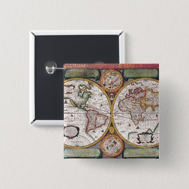 Chapa Cuadrada Mapa antiguo antiguo inspirado (12) (Anverso y reverso)