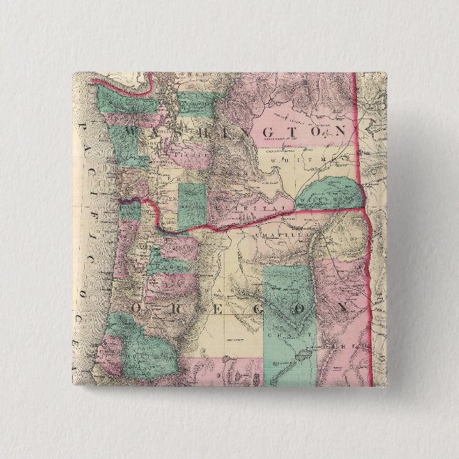 Chapa Cuadrada Mapa Antiguo de Washington y Oregon (1875) (Anverso)