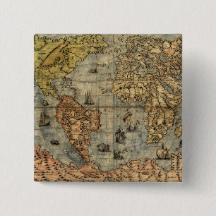 Chapa Cuadrada Mapa Antiguo del Mundo de Forlani de 1565 Cartogra
