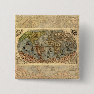 Chapa Cuadrada Mapa Antiguo del Mundo de Forlani de 1565 Cartogra