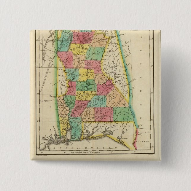 Chapa Cuadrada Mapa De Alabama (Anverso)