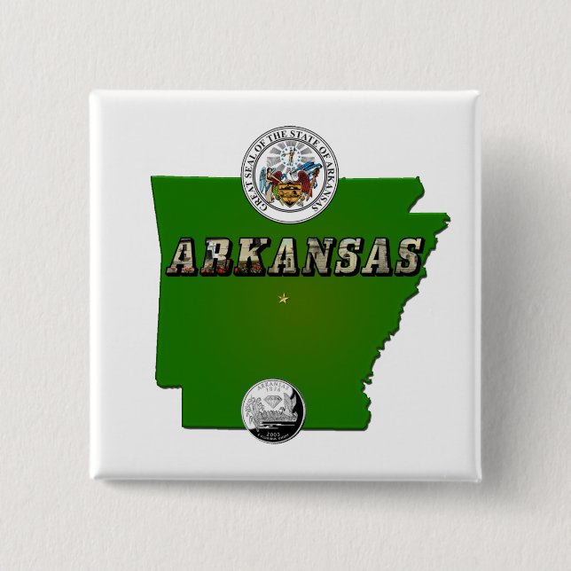 Chapa Cuadrada Mapa de Arkansas, Sello y Barrio Faux Estatal (Anverso)