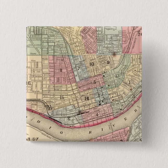 Chapa Cuadrada Mapa de Cincinnati por Mitchell (Anverso)