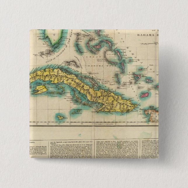 Chapa Cuadrada Mapa De Cuba Y Las Islas Bahama (Anverso)
