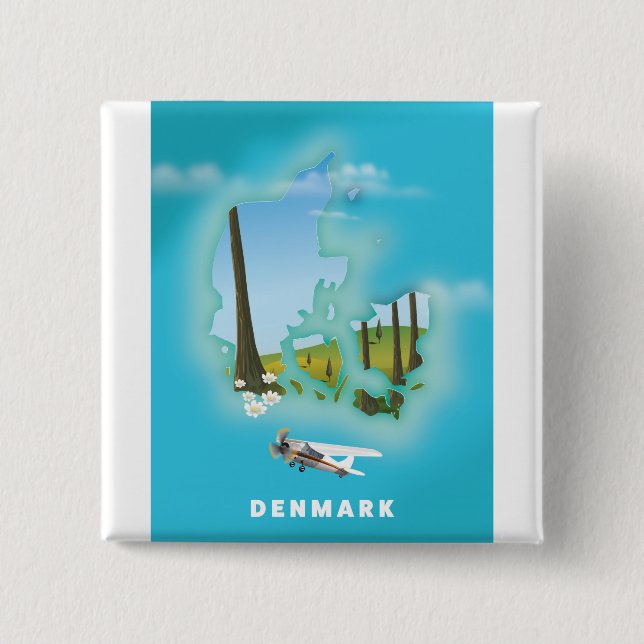 Chapa Cuadrada Mapa de Dinamarca ilustra afiche de viajes. (Anverso)