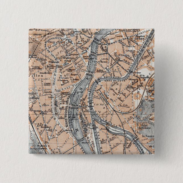 Chapa Cuadrada Mapa de época de Lieja Bélgica (1905) (Anverso)