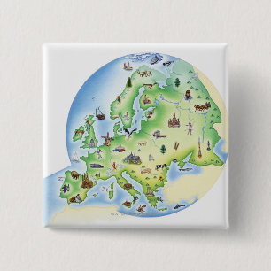 Chapa Cuadrada Mapa de Europa con ilustraciones de famosos