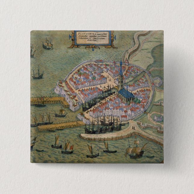 Chapa Cuadrada Mapa de Flissinga, de 'Civitates Orbis Terrarum (Anverso)