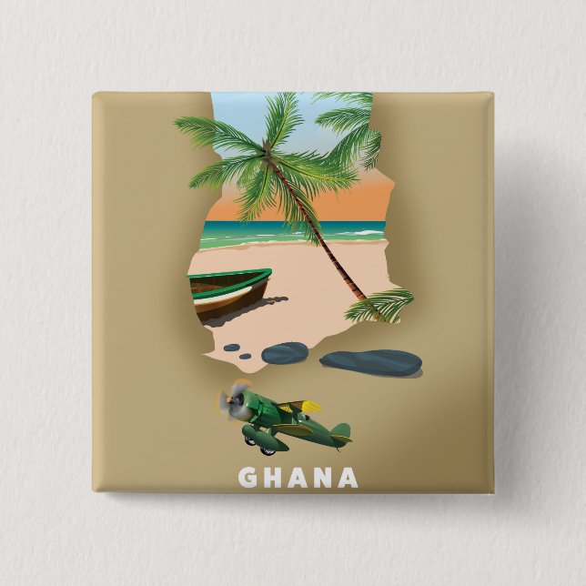 Chapa Cuadrada Mapa de Ghana ilustrado afiche de viajes. (Anverso)