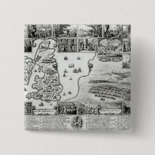 Chapa Cuadrada Mapa de la guerra civil Inglaterra y de una vista