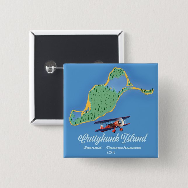 Chapa Cuadrada Mapa de la isla Cuttyhunk Gosnold, Massachusetts (Anverso y reverso)