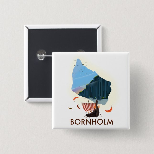 Chapa Cuadrada Mapa de la isla de Bornholm (Anverso y reverso)