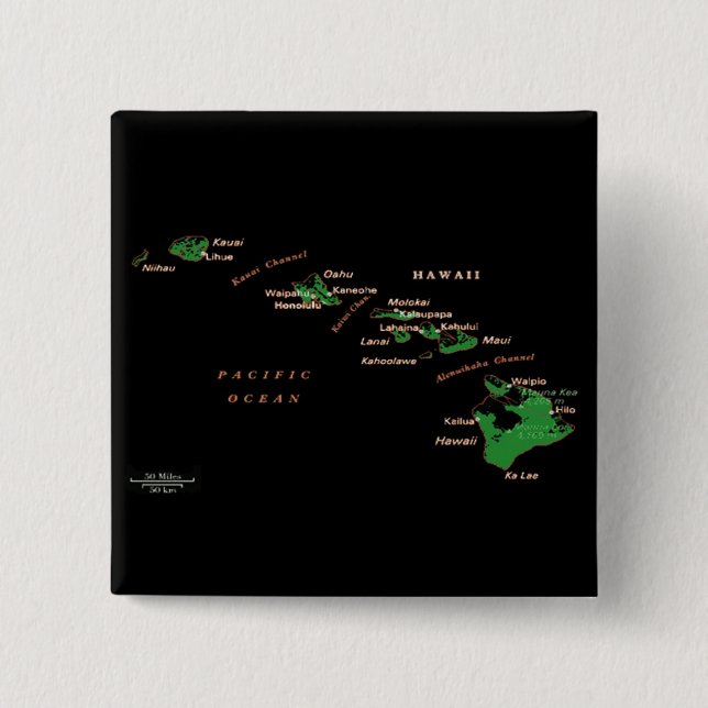 Chapa Cuadrada Mapa de la isla de Hawái (Anverso)