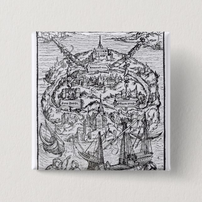 Chapa Cuadrada Mapa de la isla de Utopía, frontispiece del libro (Anverso)