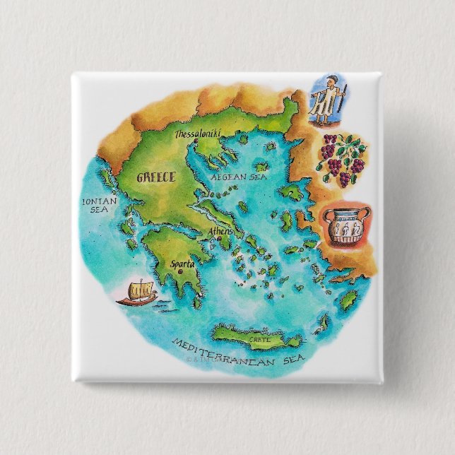 Chapa Cuadrada Mapa de las Islas de Grecia (Anverso)