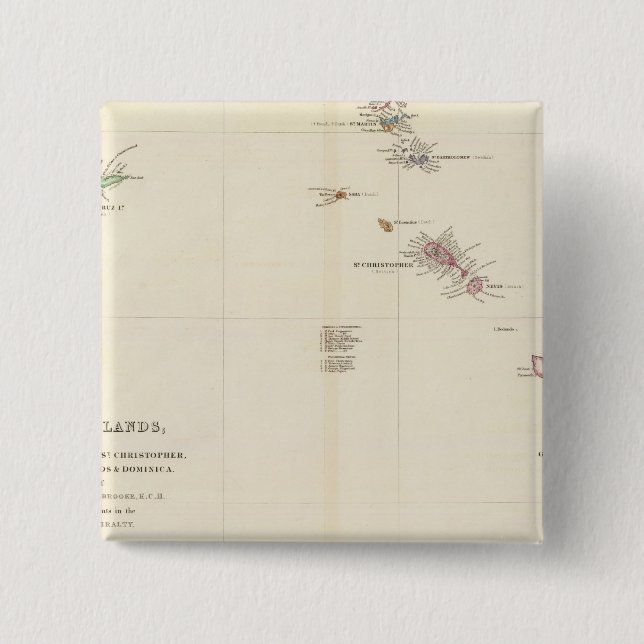 Chapa Cuadrada Mapa de las Islas Leeward (Anverso)