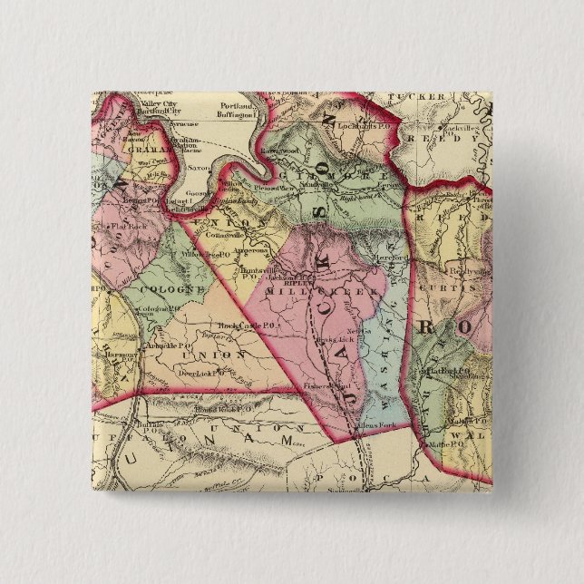Chapa Cuadrada Mapa de los condados de Mason, Jackson, Roane (Anverso)