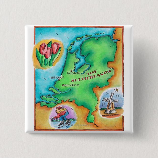 Chapa Cuadrada Mapa de los Países Bajos (Anverso)