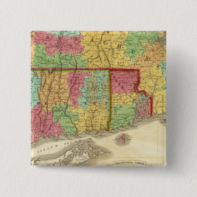 Chapa Cuadrada Mapa de Massachusetts Connecticut y Rhode Island (Anverso)