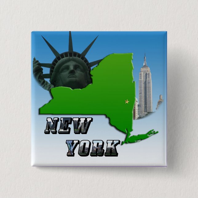 Chapa Cuadrada Mapa de Nueva York, estatua de la libertad, monume (Anverso)