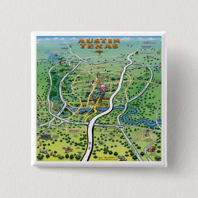 Chapa Cuadrada Mapa de Personalizados de Austin Texas (Anverso)