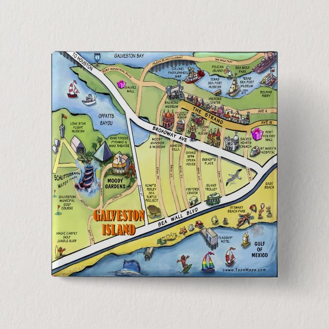 Chapa Cuadrada Mapa de Personalizados de Galveston Texas (Anverso)