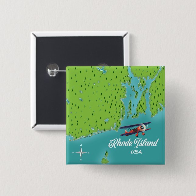 Chapa Cuadrada Mapa de Rhode Island USA (Anverso y reverso)