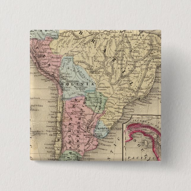 Chapa Cuadrada Mapa de Sudamérica por Mitchell (Anverso)