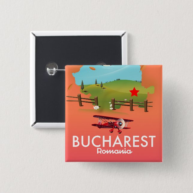 Chapa Cuadrada mapa de vacaciones de Bucarest Rumania (Anverso y reverso)