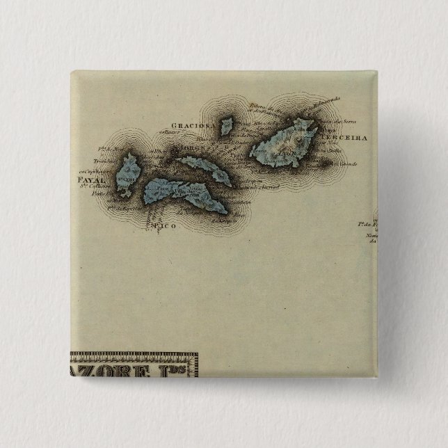 Chapa Cuadrada Mapa del Atlas de las Islas Azores (Anverso)