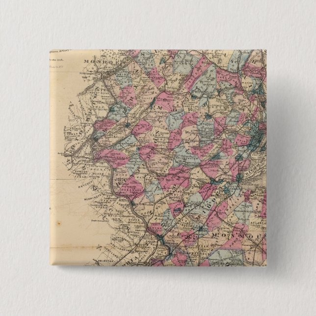 Chapa Cuadrada Mapa del Atlas de Nueva Jersey (Anverso)