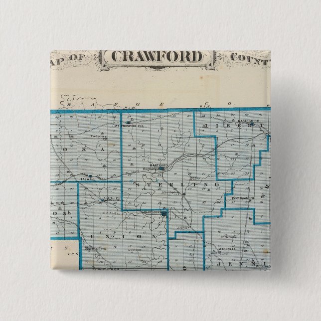 Chapa Cuadrada Mapa del condado de Crawford (Anverso)