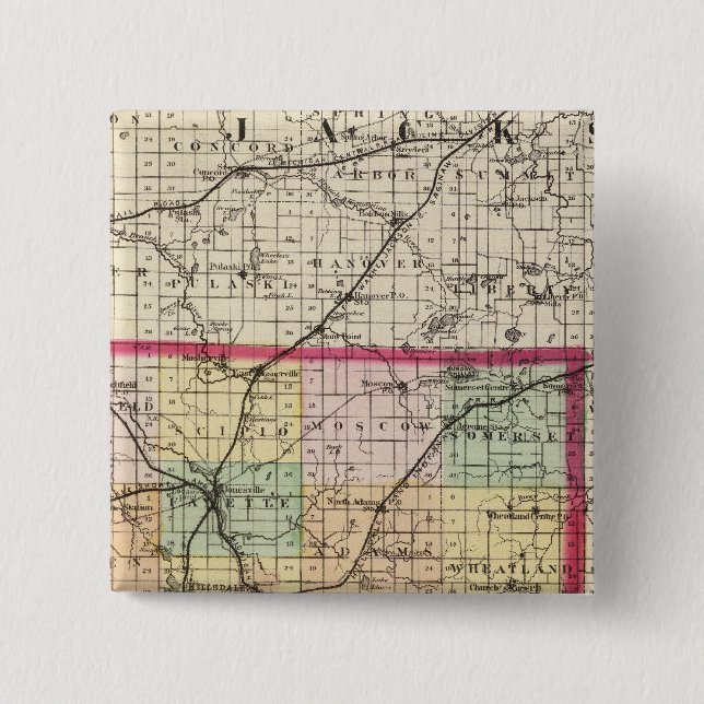 Chapa Cuadrada Mapa del condado de Hillsdale, Michigan (Anverso)