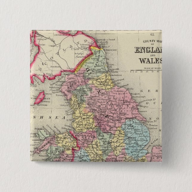 Chapa Cuadrada Mapa Del Condado De Inglaterra Y Gales (Anverso)