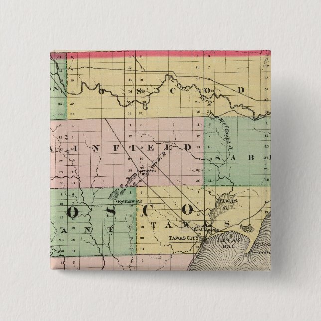Chapa Cuadrada Mapa del condado de Iosco, Michigan (Anverso)