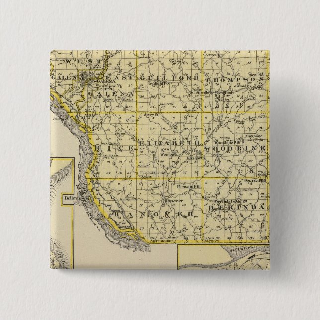 Chapa Cuadrada Mapa del condado de JoDaviess, Moline y Dunleith (Anverso)