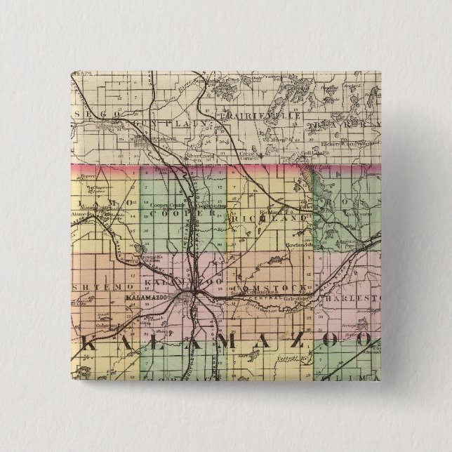 Chapa Cuadrada Mapa del condado de Kalamazoo, Michigan (Anverso)