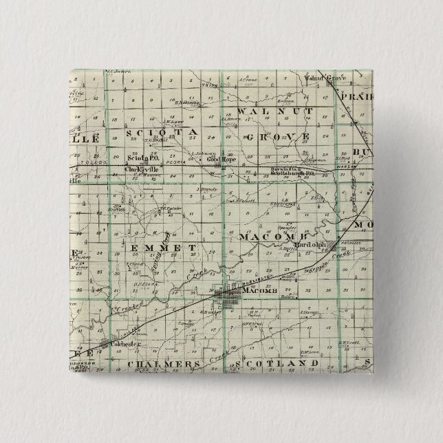 Chapa Cuadrada Mapa del condado de McDonough, Rushville (Anverso)