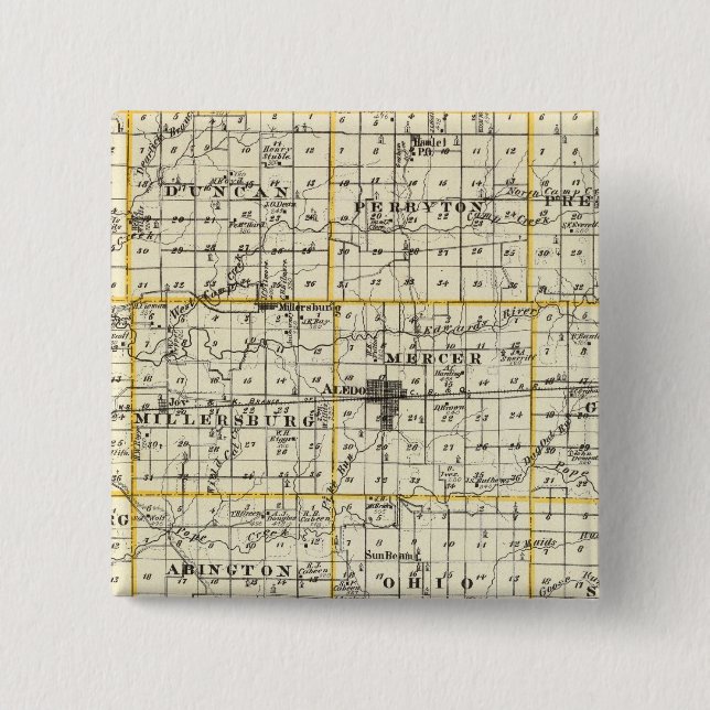 Chapa Cuadrada Mapa del condado de Mercer, Isla Rock y Plano (Anverso)