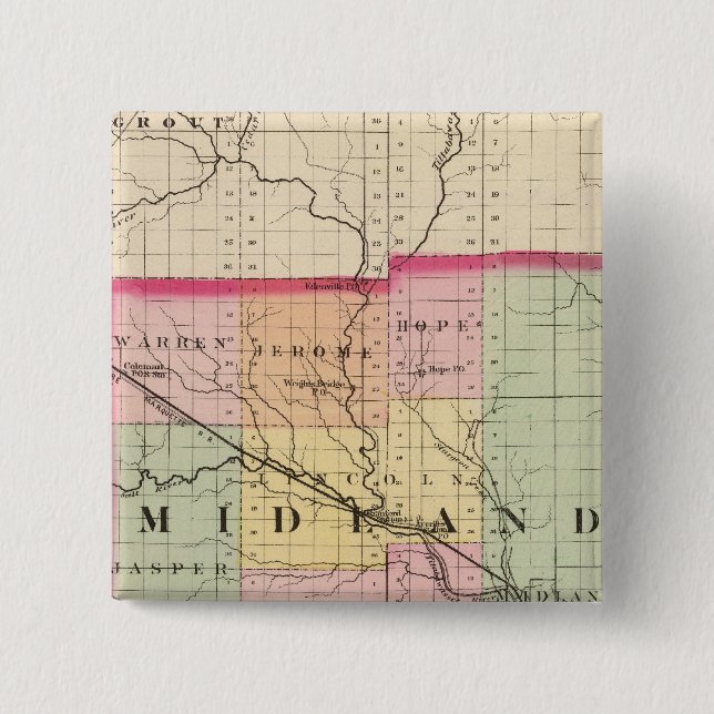 Chapa Cuadrada Mapa del condado de Midland, Michigan (Anverso)