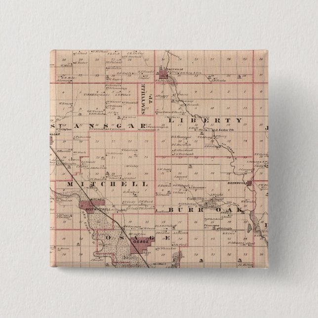 Chapa Cuadrada Mapa del condado de Mitchell, estado de Iowa (Anverso)