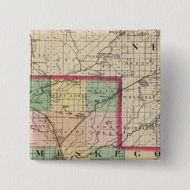 Chapa Cuadrada Mapa del condado de Muskegon, Michigan (Anverso)