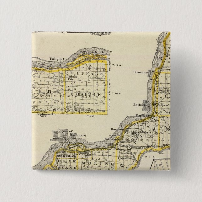 Chapa Cuadrada Mapa del condado de Rock Island y Dixon (Anverso)
