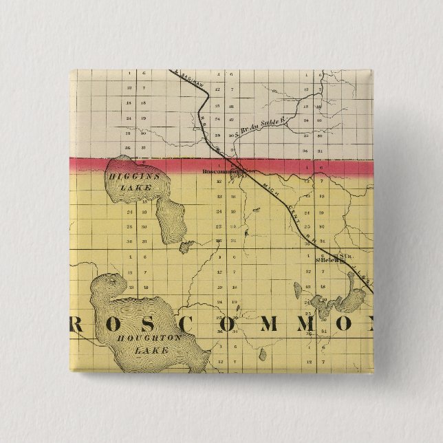 Chapa Cuadrada Mapa del condado de Roscommon, Michigan (Anverso)