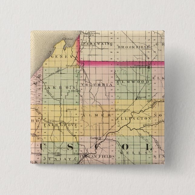 Chapa Cuadrada Mapa del condado de Tuscola, Michigan (Anverso)