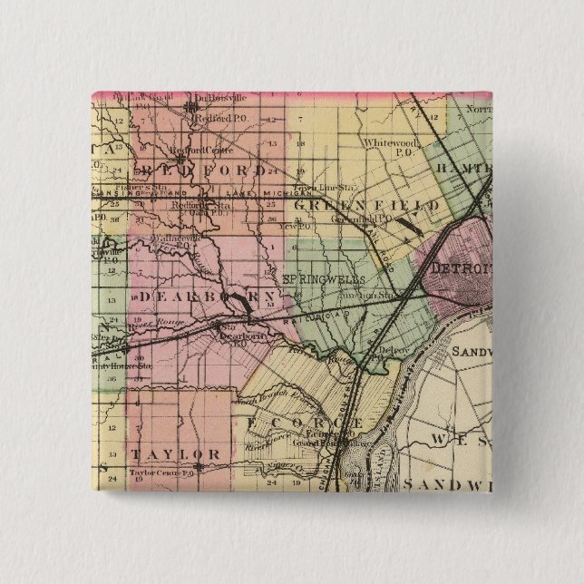 Chapa Cuadrada Mapa del condado de Wayne, Michigan (Anverso)