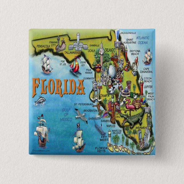 Chapa Cuadrada Mapa del dibujo animado de la Florida (Anverso)