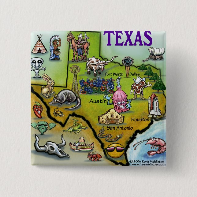 Chapa Cuadrada Mapa del dibujo animado de TEJAS (Anverso)
